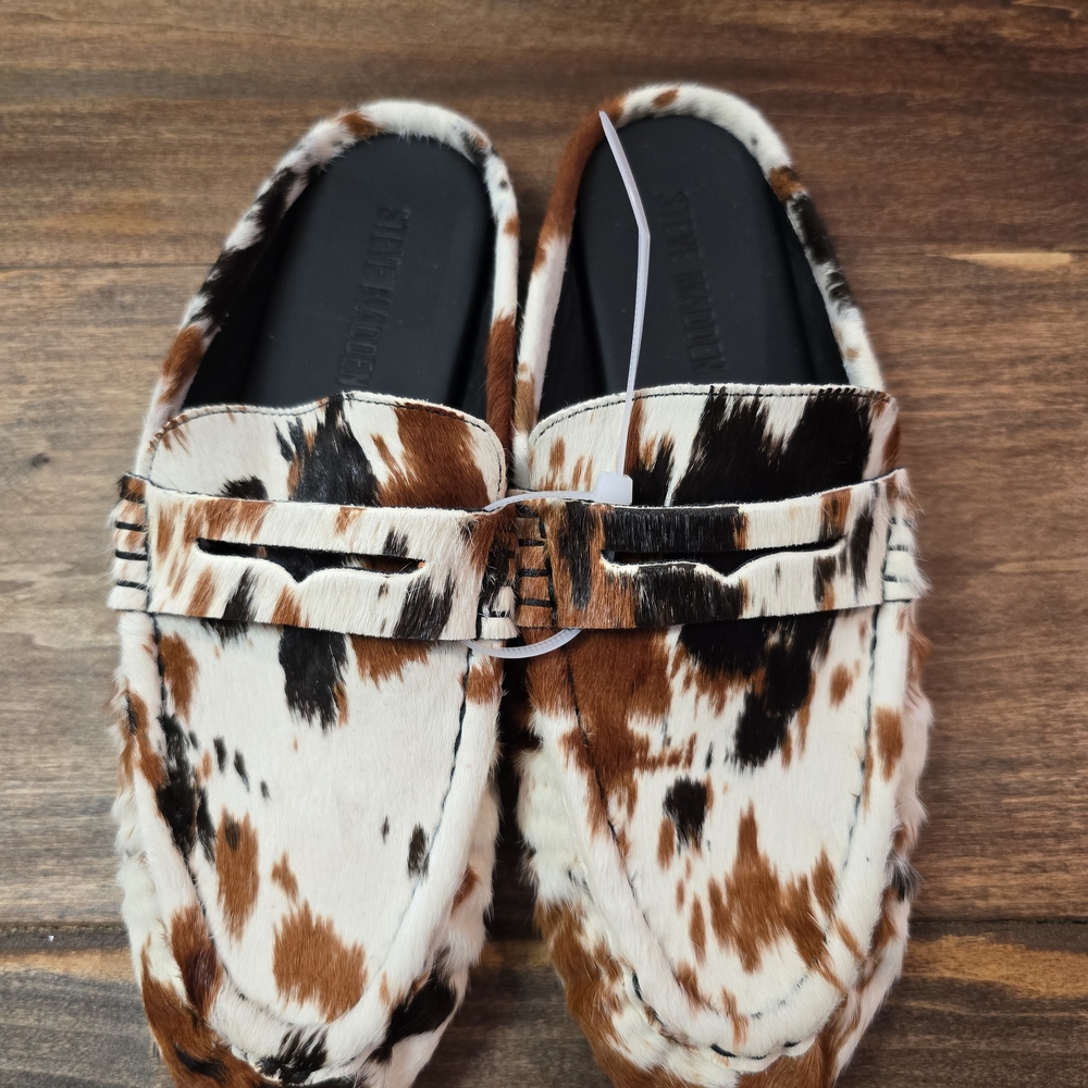 Steve Madden Cowhide Pattern Slip-On Loafers - Brown/White/Black